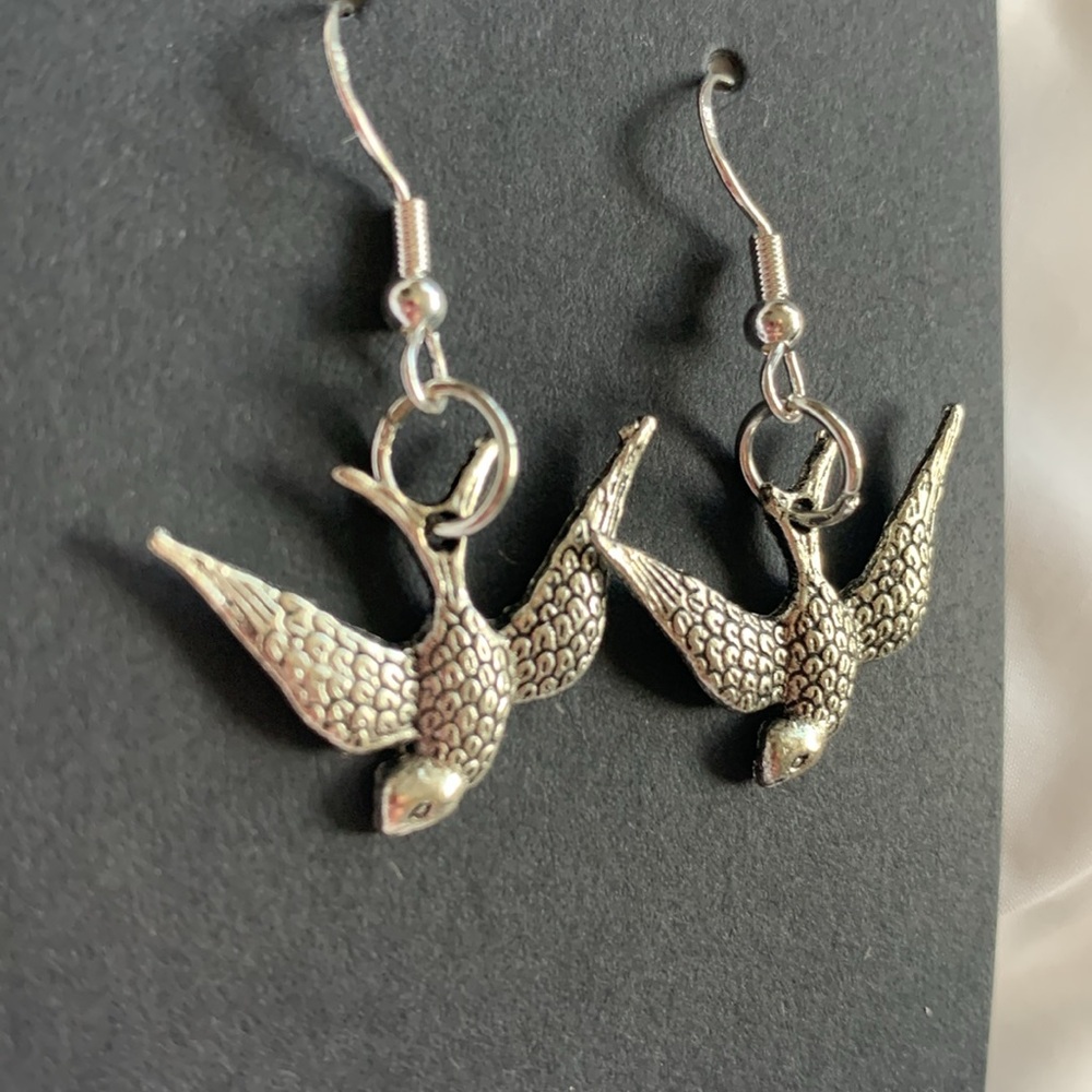 Birds earrings sterling silver hooks Artisan